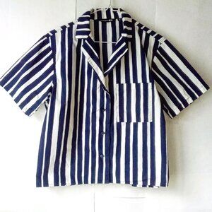 Marimekko Navy and White Striped Button Down Shirt